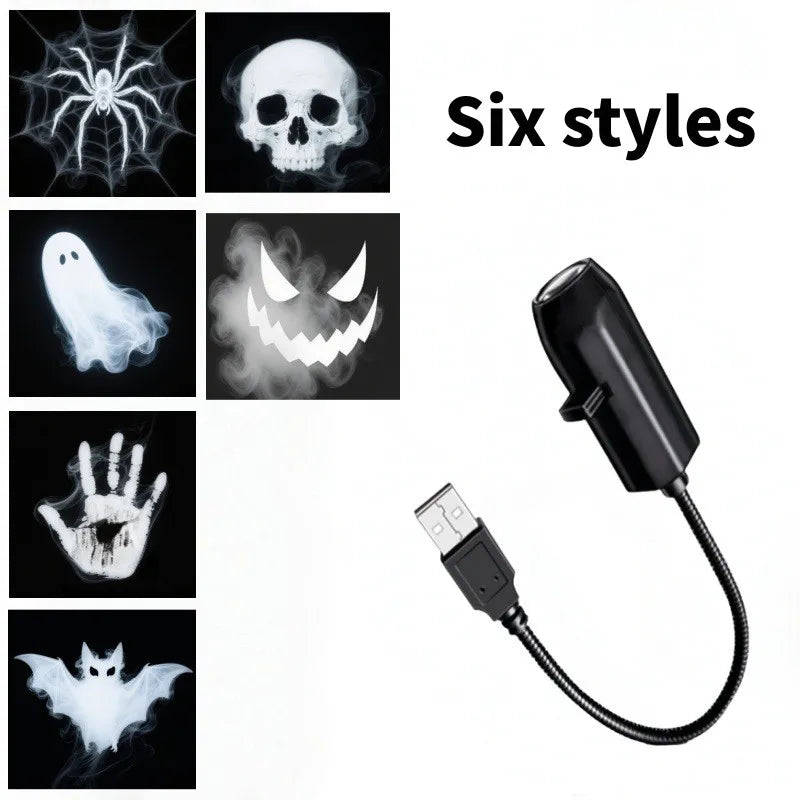 USB LED Halloween Projector Light — Switchable Ghost & Skull Night Lamp for Ceiling, Wall & Window Decor