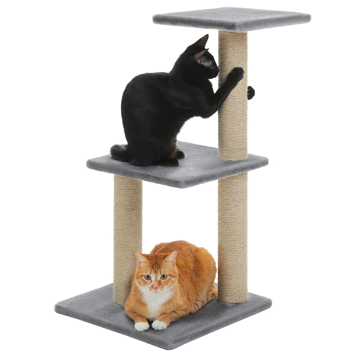 3-Tier Indoor Cat Tree Tower with Sisal Scratching Posts, Large Hammock & Removable Top Perch – Grey