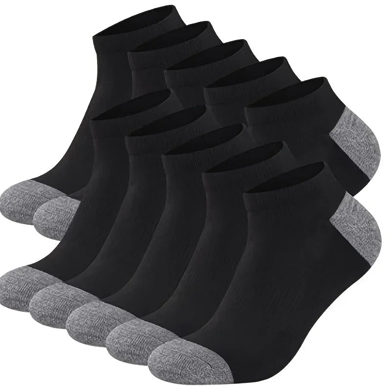 10/20/30-Pack Men's Color Block Boat Socks - Breathable Low-Cut Ankle Socks for Sneakers