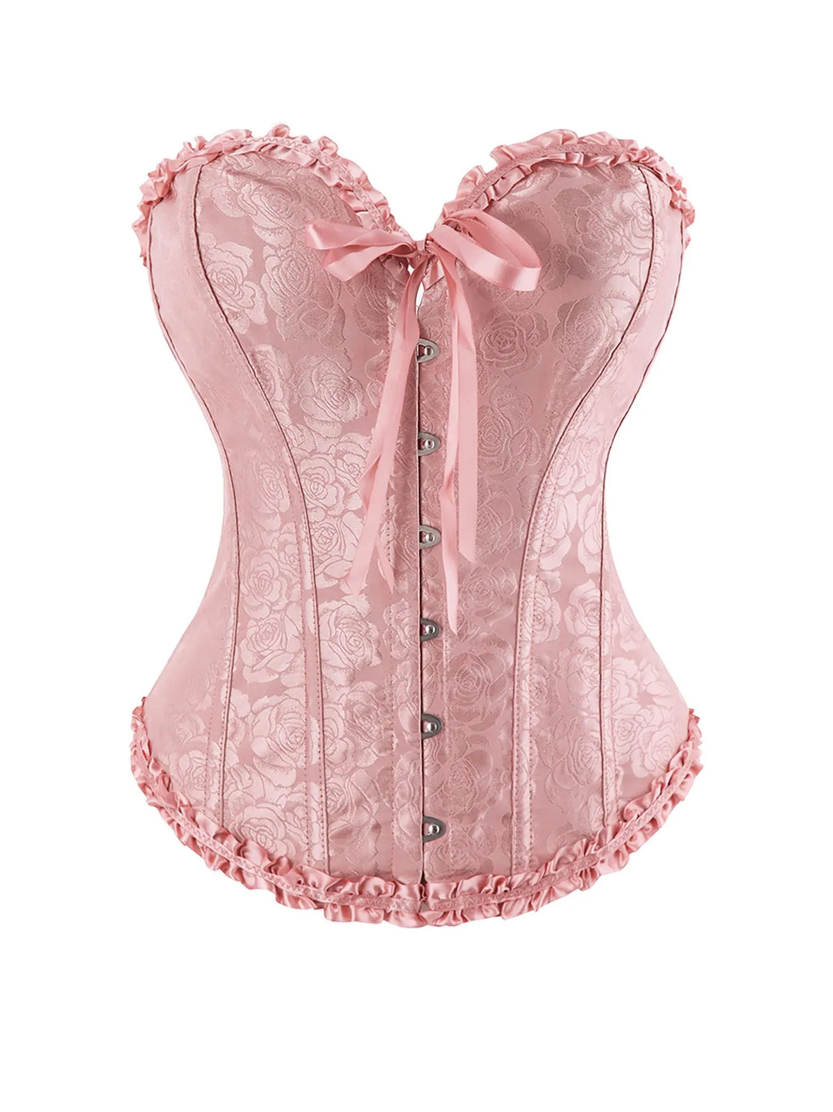 Women's Victorian Gothic Overbust Corset Bustier - Jacquard Brocade Front Busk Waist Cincher