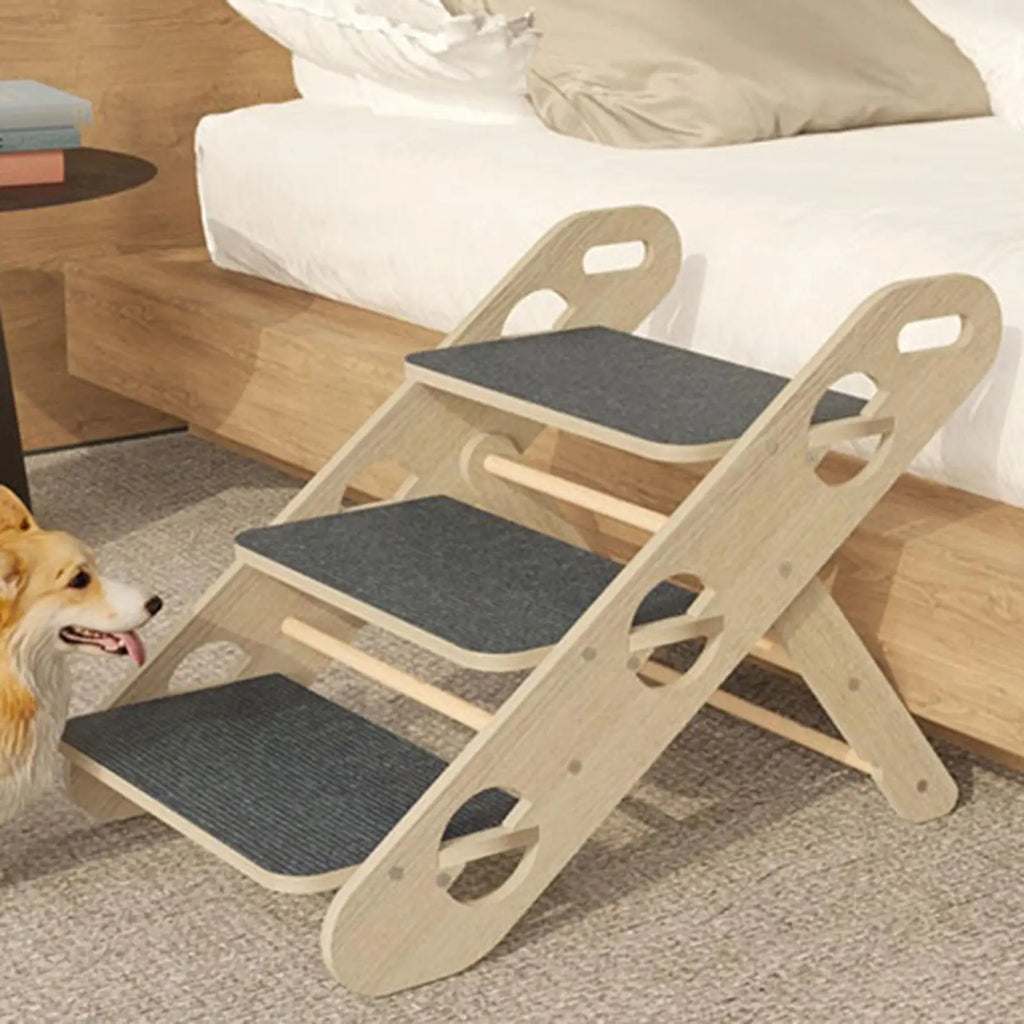 Foldable Wood 3-Step Pet Stairs for Small Dogs Non-Slip Sofa & Bed Ramp Portable Puppy Steps