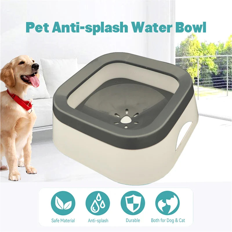 Anti-Splash Pet Water Bowl 1L (34 fl oz) Spill-Proof Dog and Cat Waterer Large Puppy Drinking Bowl