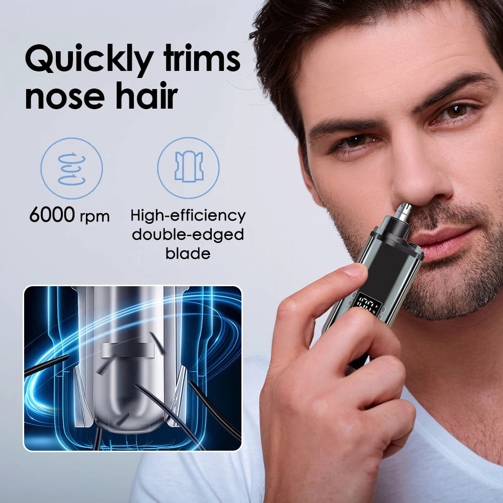 Portable USB-C Rechargeable Nose & Ear Hair Trimmer, 360° Safety Blade, Detachable Washable Head
