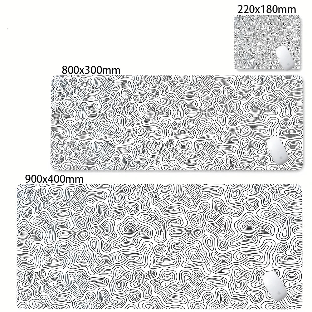 XXL Black & White Abstract Desk Mat - Liquid Strata Gaming Mouse Pad, Large Non-Slip Locking-Edge Deskmat