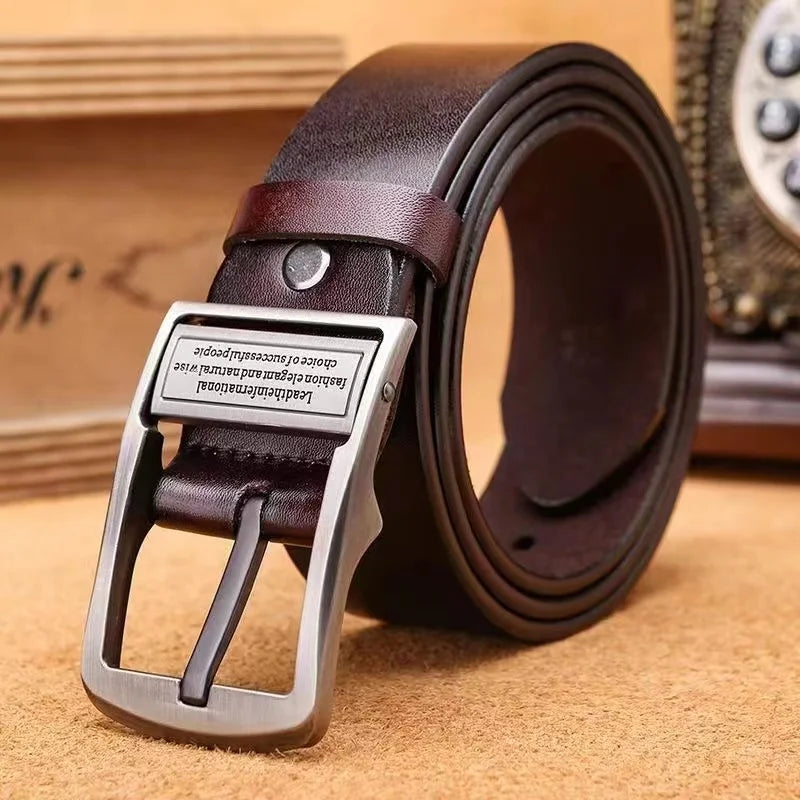 Men's Leather Cowhide Belt 1.5 in (3.8 cm) Metal Pin Buckle - Casual Business Jeans