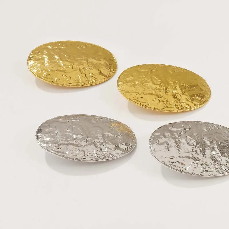 Large Gold Oval Geometric Stud Earrings - Textured Metal Statement Jewelry for Women