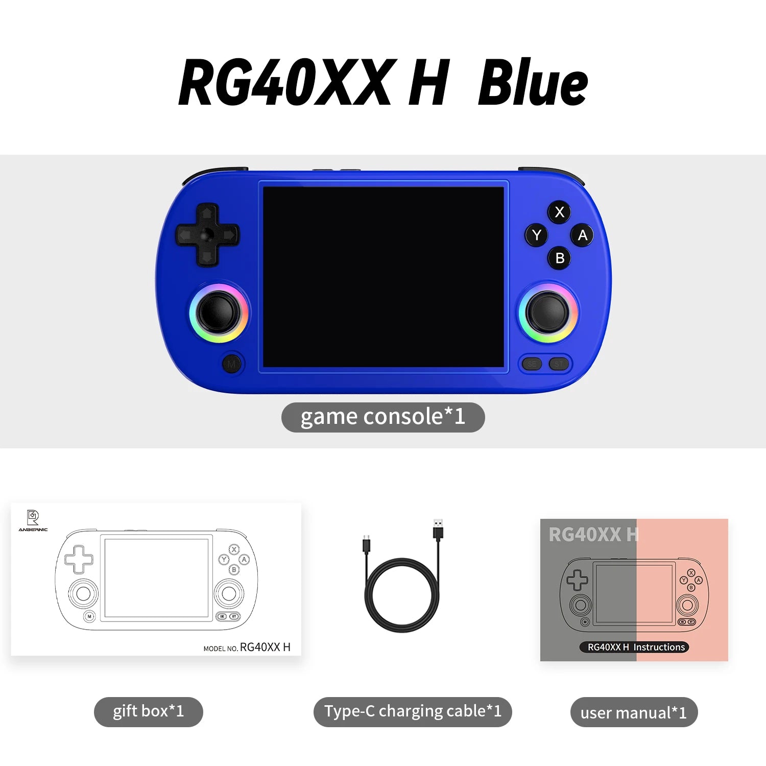 Handheld Retro Game Console - Linux 64‑bit, 4.0-inch (10.16 cm) IPS 640x480, RGB Joystick, HDMI Output, Wi‑Fi & Bluetooth, 64GB