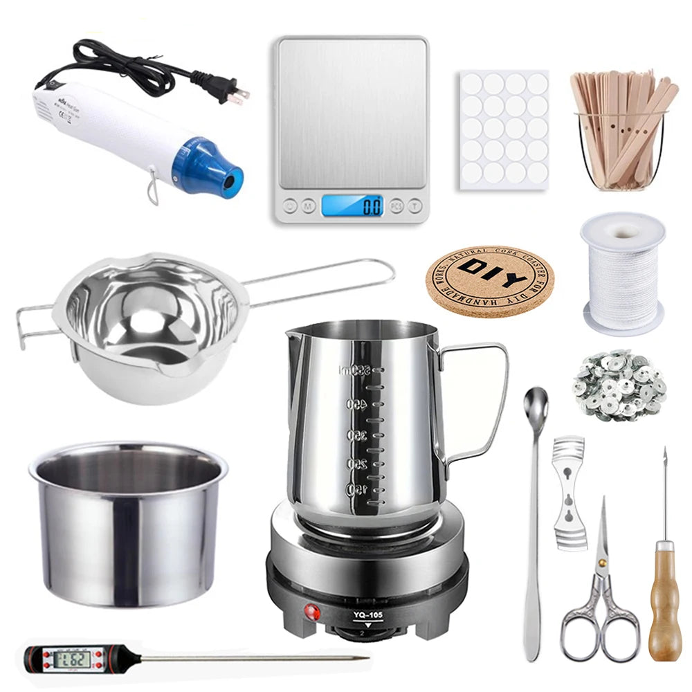 DIY Scented Candle Making Kit — Wax Melting Hot Plate, Pure Cotton Wicks, Molds & Pouring Pot