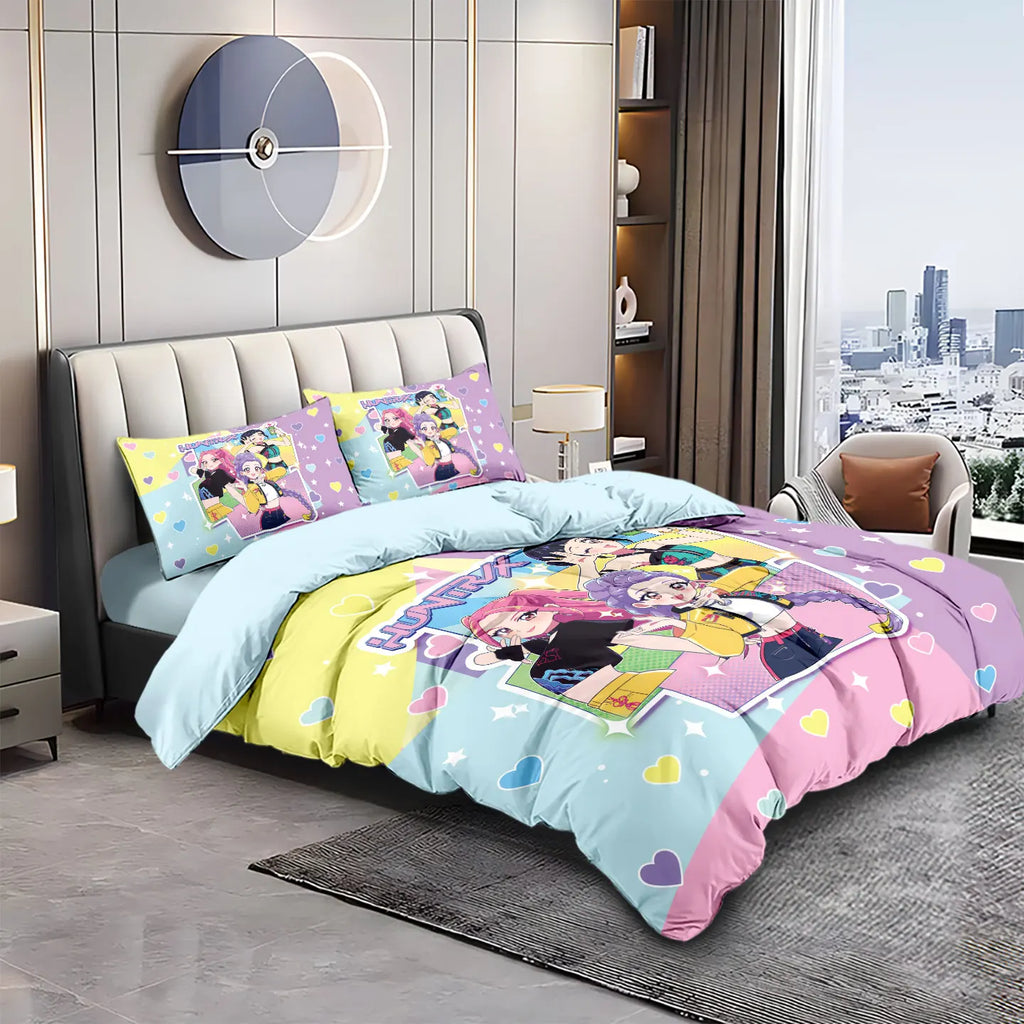 3-Piece K-Pop Demon Hunters Printed Microfiber Bedding Set, Soft 100% Polyester, Machine Washable, Fits Beds 3.3–9 ft (1.0–2.8 m)