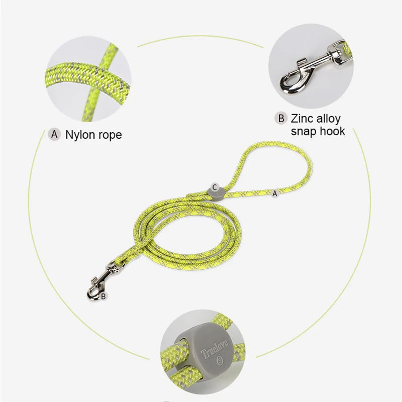 Lightweight Nylon Rope Dog Leash – 120 cm (47 in) Durable Clip for Small Dogs & Cats, Striped Outdoor Walking & Training Lead