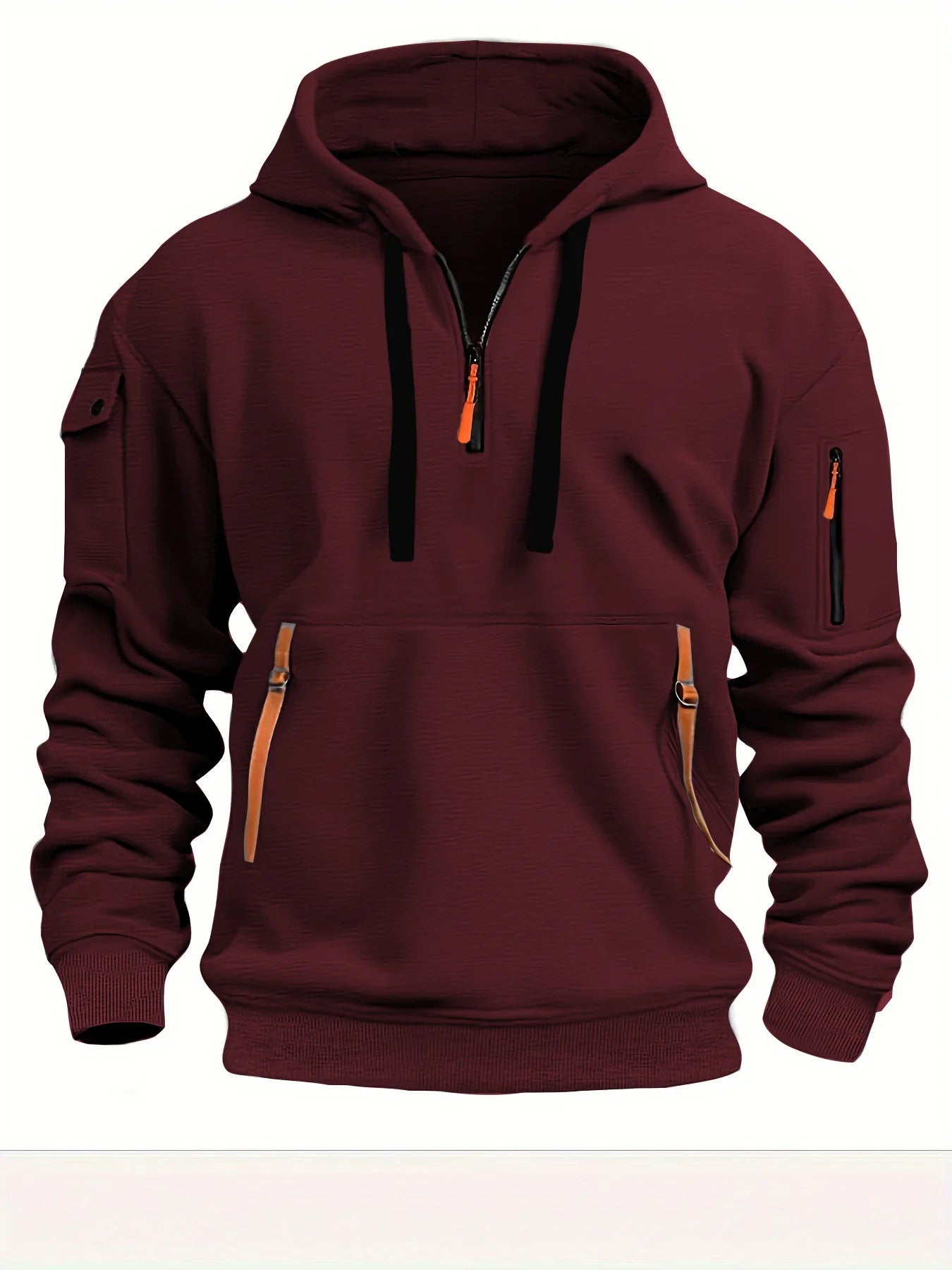 Men's Casual Sports Hoodie – Long-Sleeve Pullover with Sleeve Pocket & Drawstring, Spring/Autumn, Plus Size