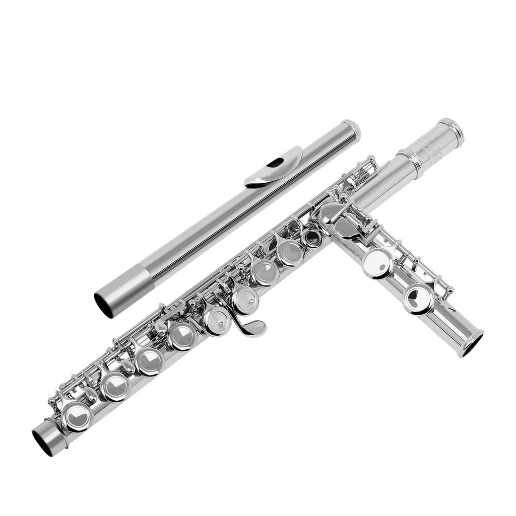 Professional 16-Key Closed-Hole C Transverse Flute – Silver-Plated Nickel-Silver Keys, Case & Cleaning Kit