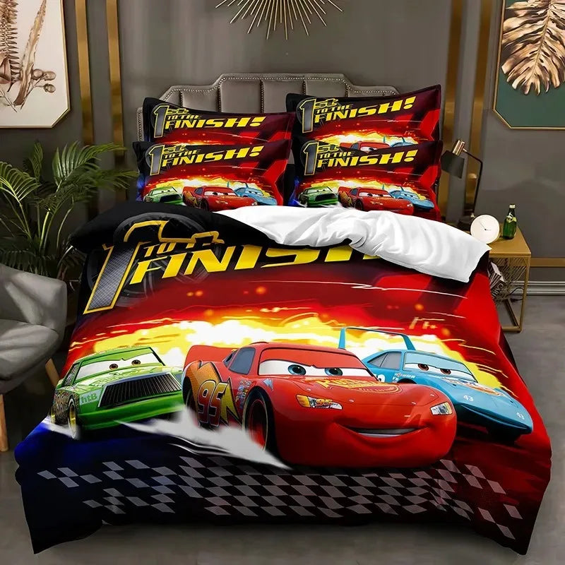 3-Piece Kids Cartoon Cars Duvet Cover Set - Race Car Bedding for Boys, Multiple Sizes 1.35-2.0 m (4.5-6.6 ft)