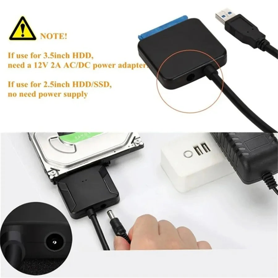 USB 3.0 to SATA Adapter Cable for 2.5-inch & 3.5-inch HDD/SSD - 5Gbps External Converter with 12V Power Adapter