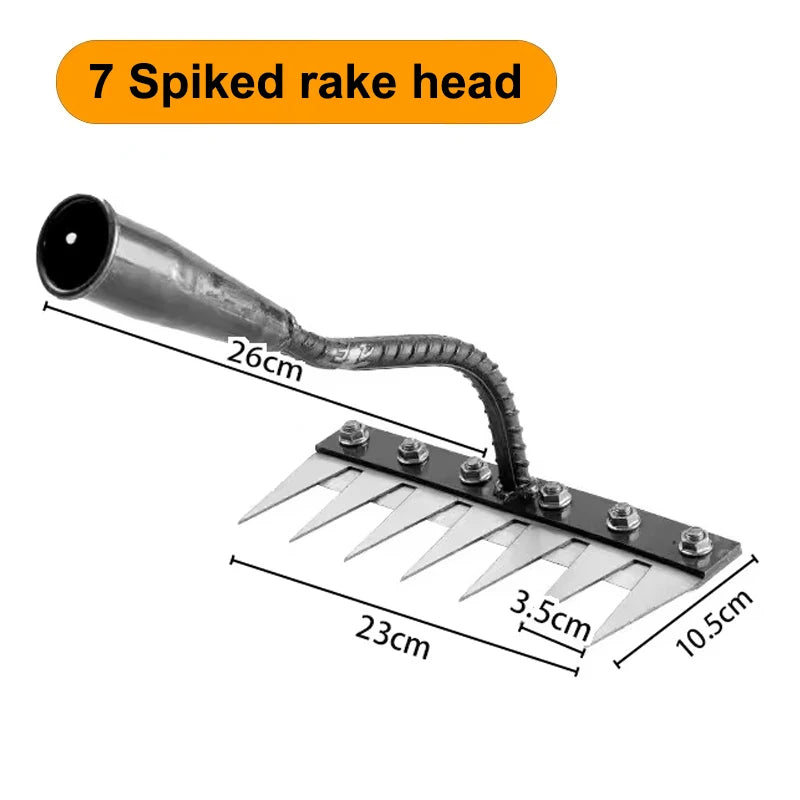 5/6/7/8-Tooth Iron Garden Rake Hoe Weeding & Soil Loosening Tool with Metal Handle