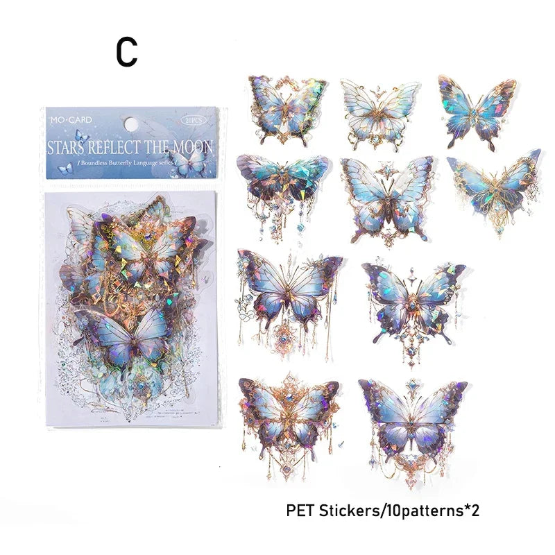 20-Pack Twinkle Butterfly PET Decorative Stickers for Scrapbooking, Diaries, Planners & Crafts
