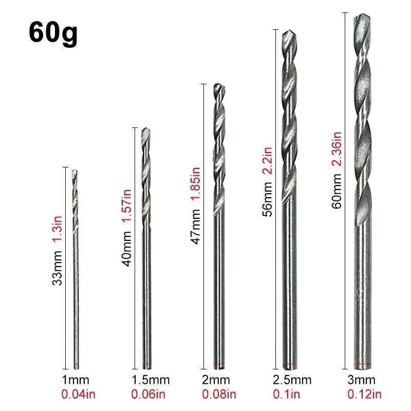100-Piece Twist Drill Bit Set 1–3mm (0.04–0.12 in) Titanium Plated + Natural Finish for Wood & Metal, Handheld & Electric Drills