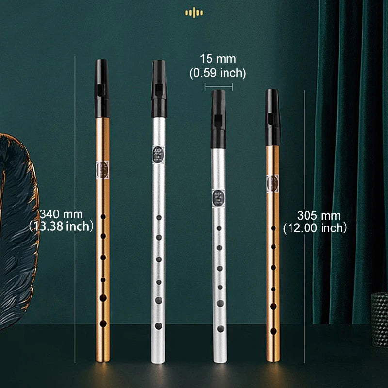 Tin Penny Whistle (C/D Key) 6-Hole Irish Whistle Flute, Alloy & ABS, Includes Music Book and Pouch