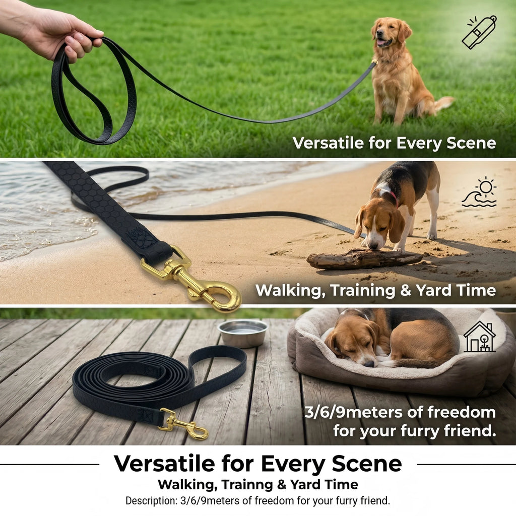 Long Waterproof PVC Dog Leash — 3m / 6m / 9m (10ft / 20ft / 30ft) Training & Walking Rope for Small, Medium & Large Dogs