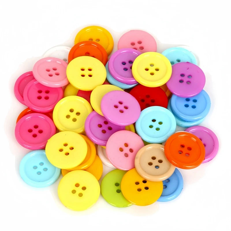 Colorful Round 4-Hole Plastic Sewing Buttons, Mixed Sizes 10/15/20/25/30mm (0.39–1.18 in) Pack 20–100 for DIY Crafts, Scrapbooking & Clothing