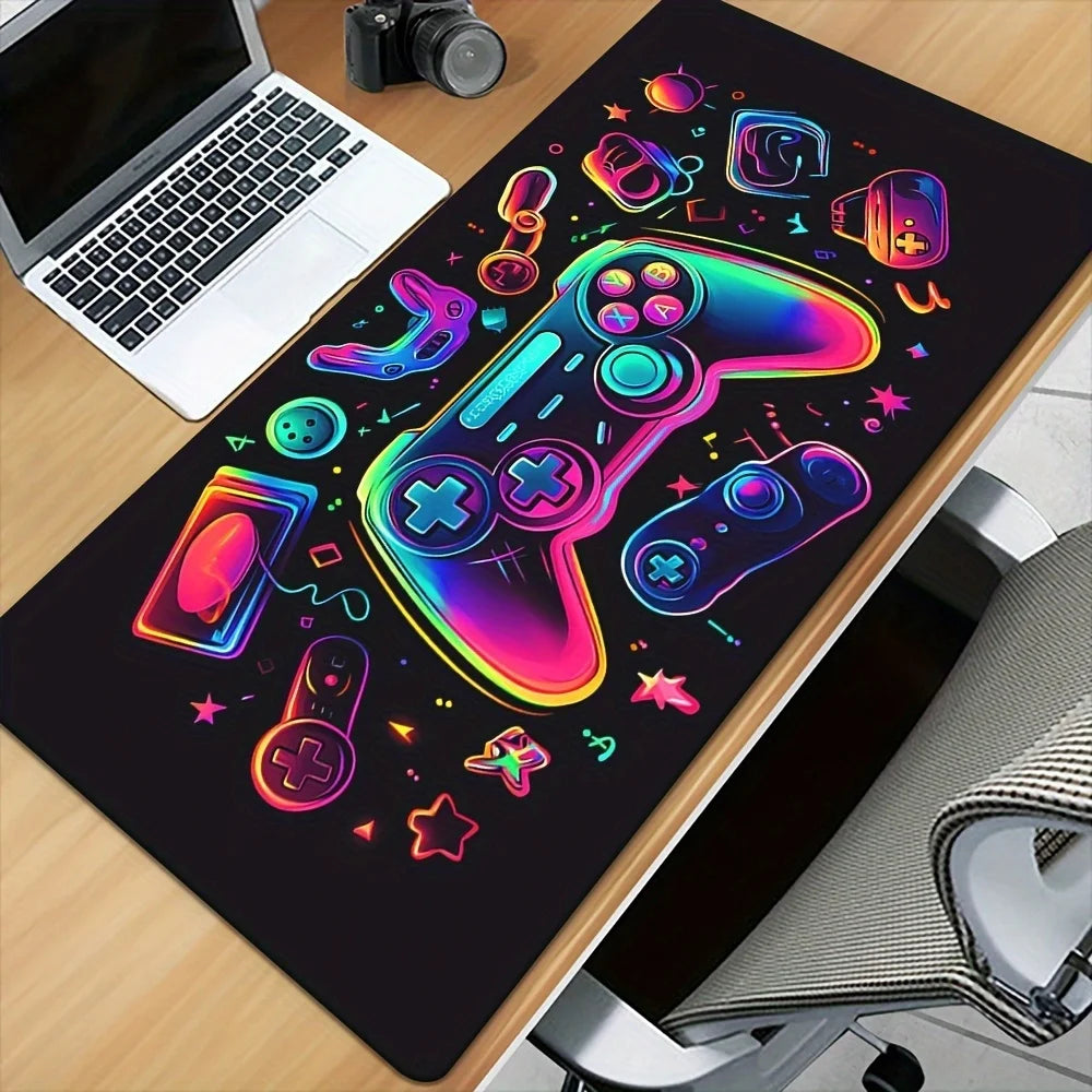 XXL Glowing Game Controller Mouse Pad, HD Printed Gaming Desk Mat for Keyboard & PC