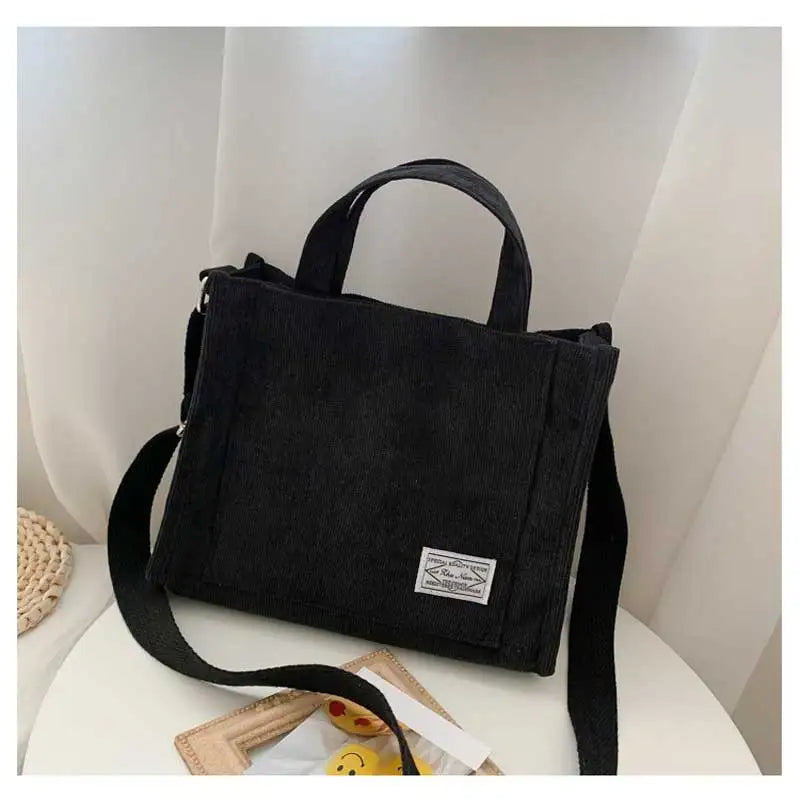 Corduroy Square Crossbody Tote Bag, Women's Shoulder & Travel Organizer
