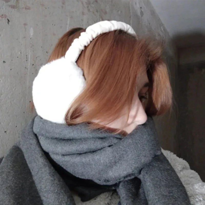 Plush Faux Fur Earmuffs Unisex Winter Ear Warmers for Outdoor Cold Protection - Solid Color (7.09 x 7.48 in / 18 x 19 cm)