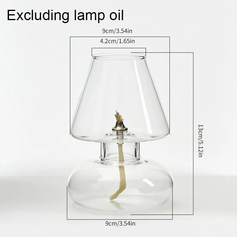Hand-Blown Clear Glass Oil Lamp Lantern – Windproof Candle Holder for Home, Wedding & Patio