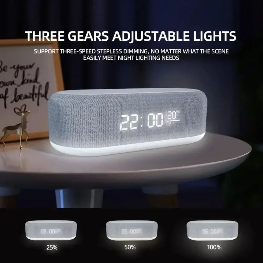 Qi Wireless Charging Alarm Clock with LED Night Light & Thermometer — 15W Fast Charge Dock for Smartphones