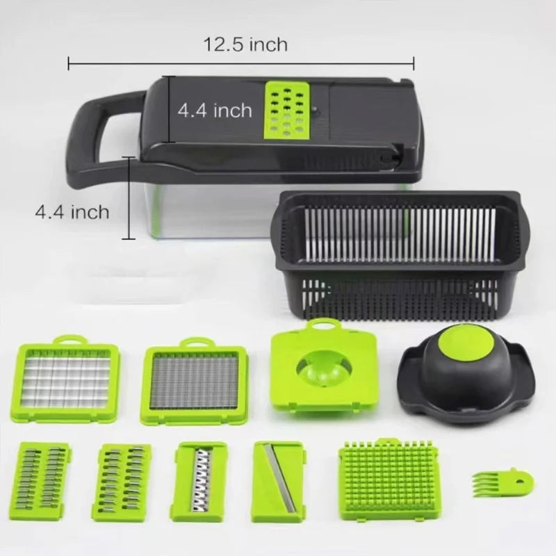 22-in-1 Multifunctional Kitchen Vegetable Chopper and Fruit Slicer with Container – Food Cutter, Shredder & Mincer