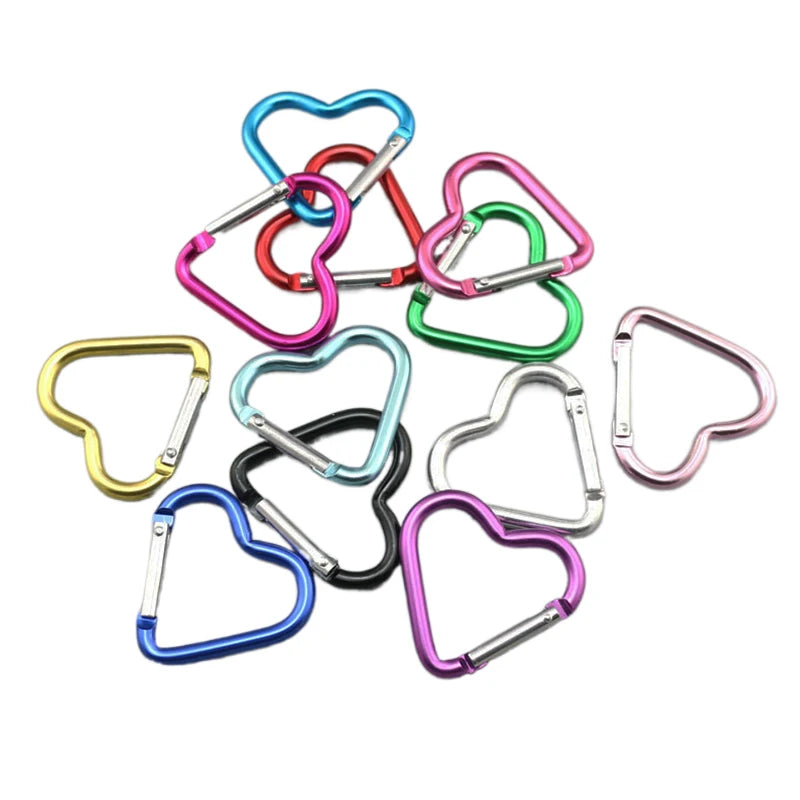 Heart-Shaped Aluminum Carabiner Keychain Clip for Keys, Water Bottles & Bags - Travel Hanging Hook