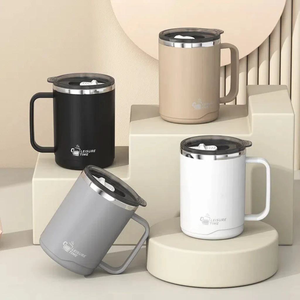 500ml (16.9oz) 304 Stainless Steel Double-Layer Insulated Travel Mug with Handle, Sealed Vacuum Flask