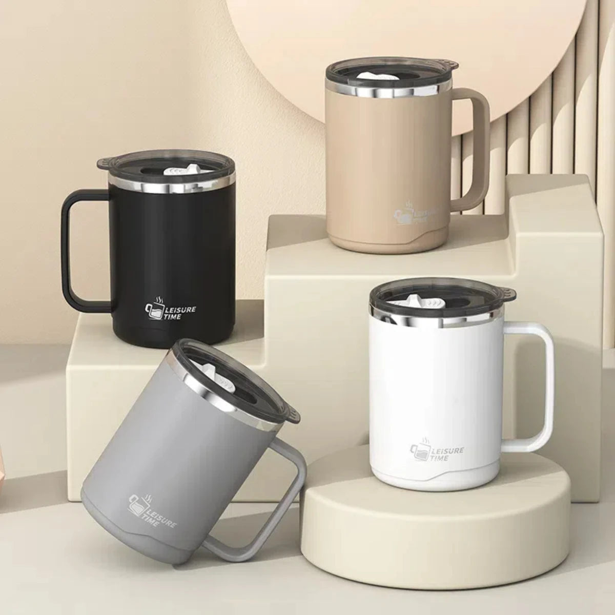 500ml (16.9oz) 304 Stainless Steel Double-Layer Insulated Travel Mug with Handle, Sealed Vacuum Flask