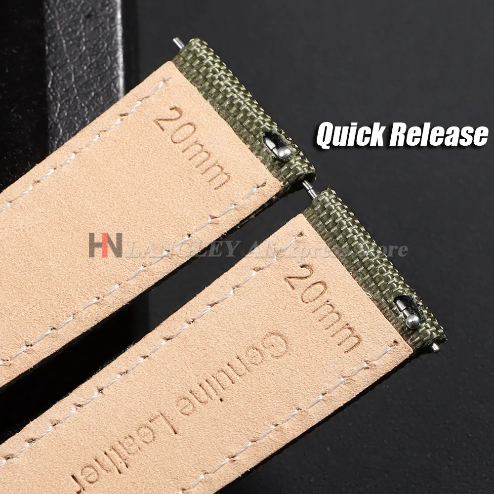 Sailcloth Nylon Leather Watch Strap 20mm 22mm Quick-Release Waterproof Butterfly Clasp Unisex Business Watch Band