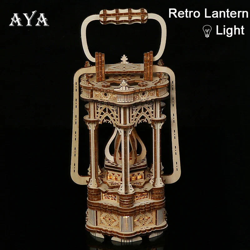 3D Wooden Puzzle Lantern DIY Lamp Model Kit, 145 pcs, 115×95×240 mm (4.53×3.74×9.45 in) Vintage Bedside Decoration Gift for Teens & Adults