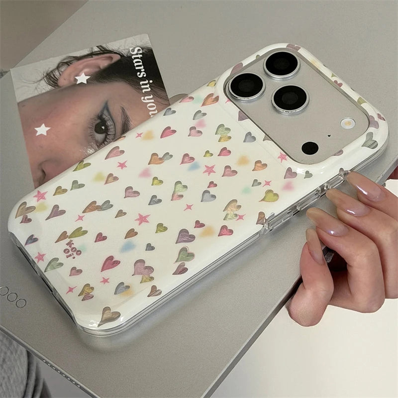Colorful Heart Cartoon Phone Case - Shockproof Silicone TPU Cover for iPhone (Multiple Models)