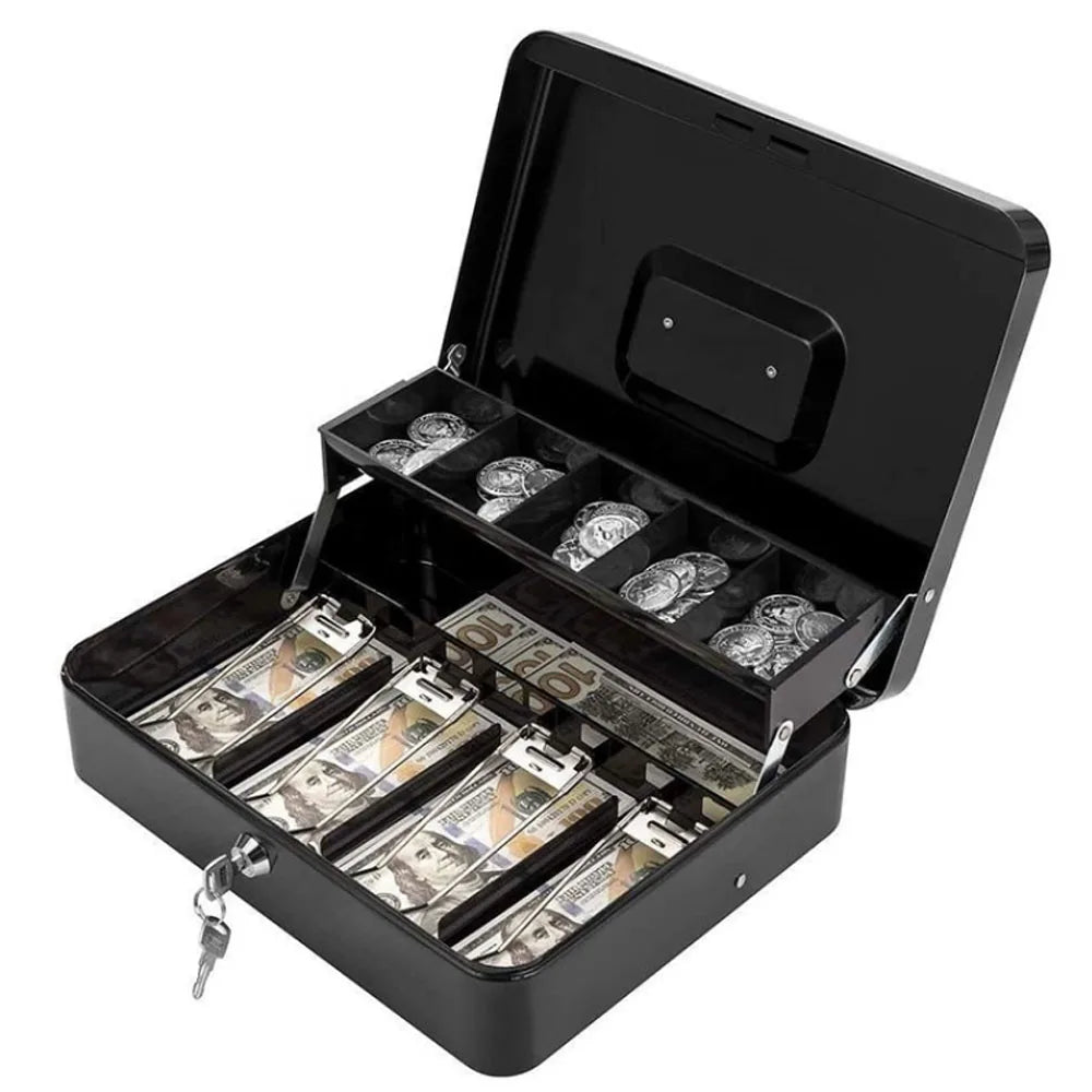 Lockable Cash Box with 4-Digit Combination Lock – Steel Money Box with Removable Coin Tray, 11.8 x 9.4 x 3.54 in (30 x 24 x 9 cm)
