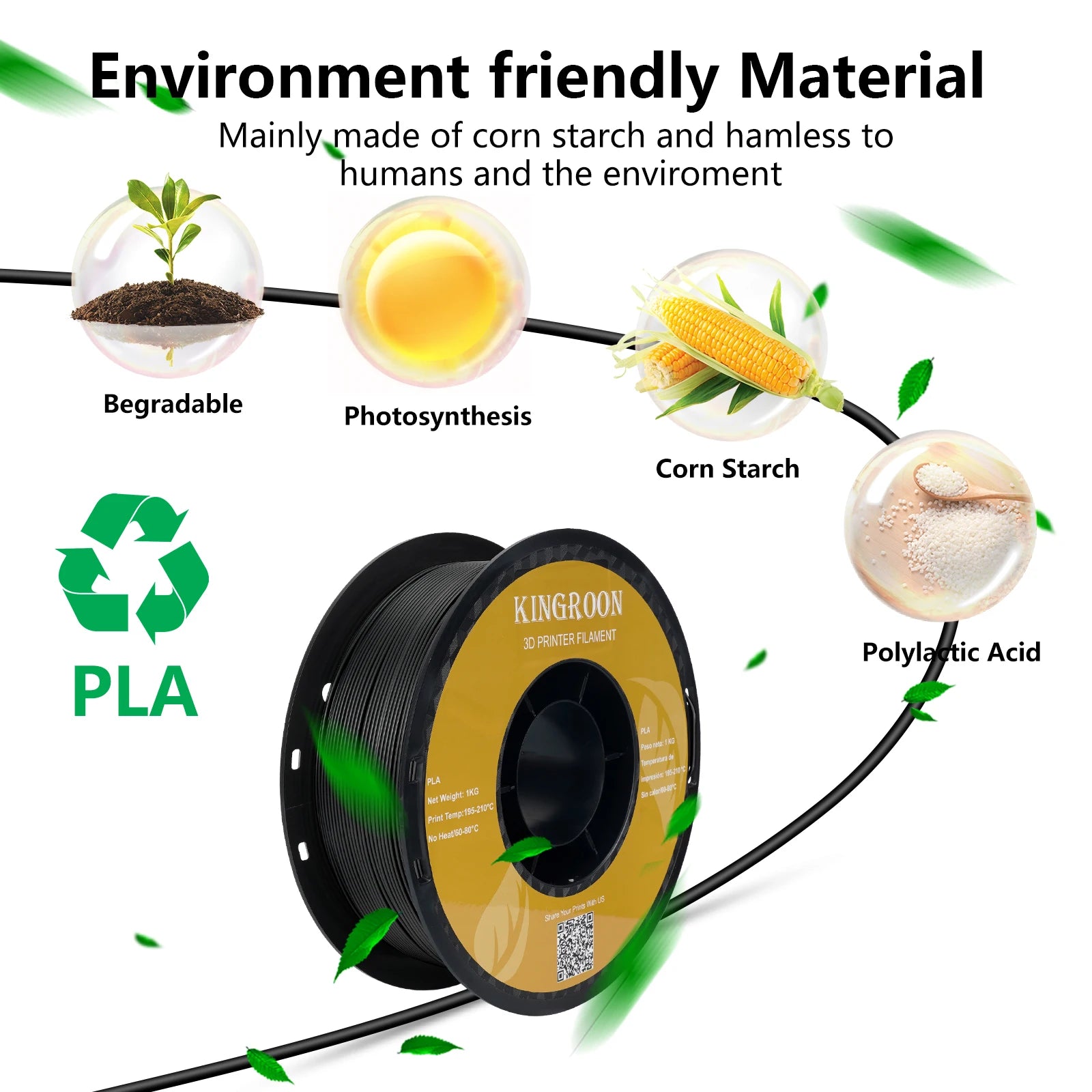 PLA and PETG 3D Printer Filament 10-Roll Pack — 1.75mm, 1kg (2.2 lb) Each — 10 kg (22 lb) Total, Assorted Colors, Eco-Friendly
