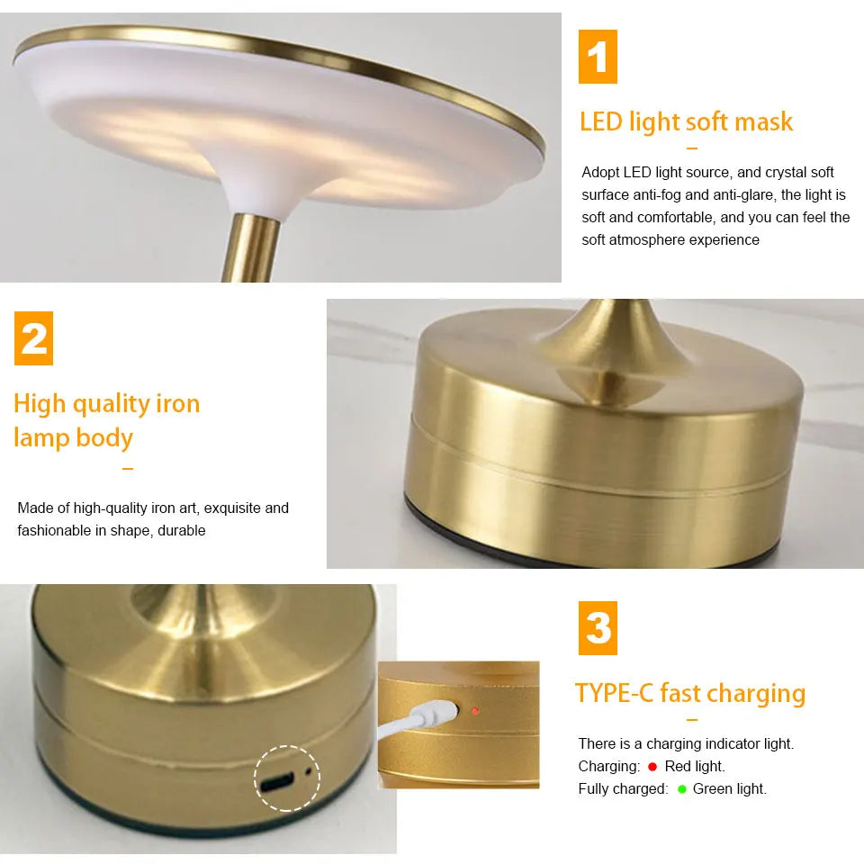 LED Touch Table Lamp USB Rechargeable Dimmable Color-Changing Night Light, Portable Desk Lamp for Bedroom Reading Restaurant Bar