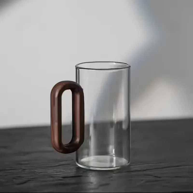 2/4/6-Pack Borosilicate Glass Mugs with Walnut Wooden Handle, 360 ml (12.2 fl oz) Heat-Resistant Teacup Set for Coffee, Milk & Juice