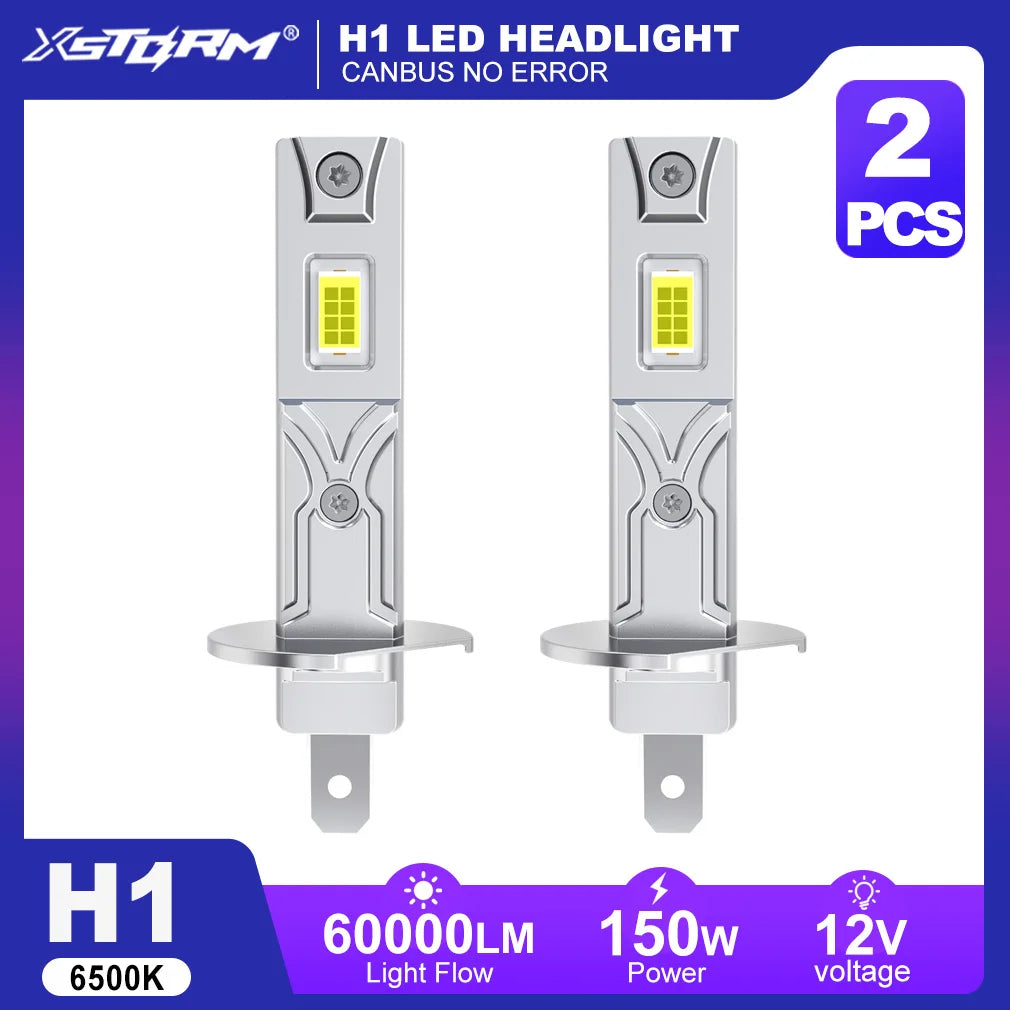 H1 LED Headlight Bulbs 12V 150W 60000LM 6500K White CANbus Plug-and-Play 2-Pack