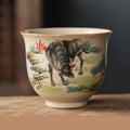 Handmade Zodiac Ceramic Teacup 110ml (3.7 fl oz) Vintage Pottery Tea Bowl for Meditation & Gongfu Tea