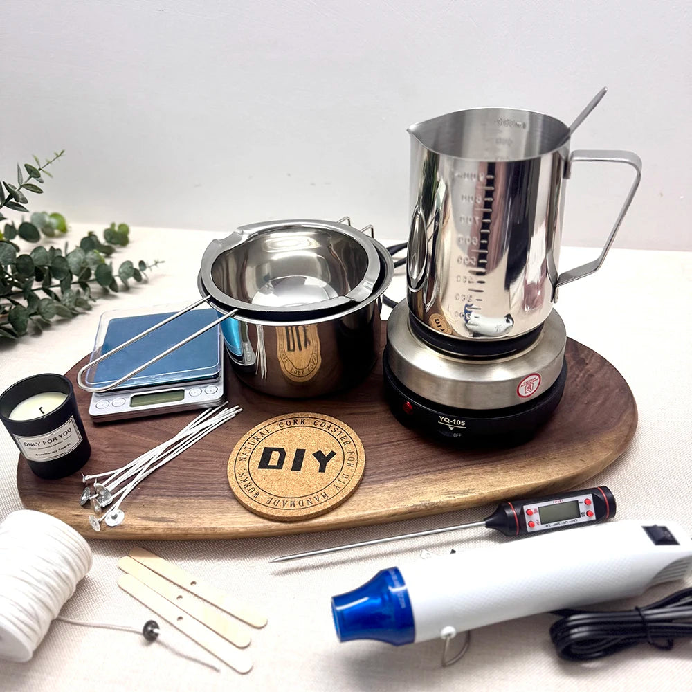 DIY Scented Candle Making Kit — Wax Melting Hot Plate, Pure Cotton Wicks, Molds & Pouring Pot