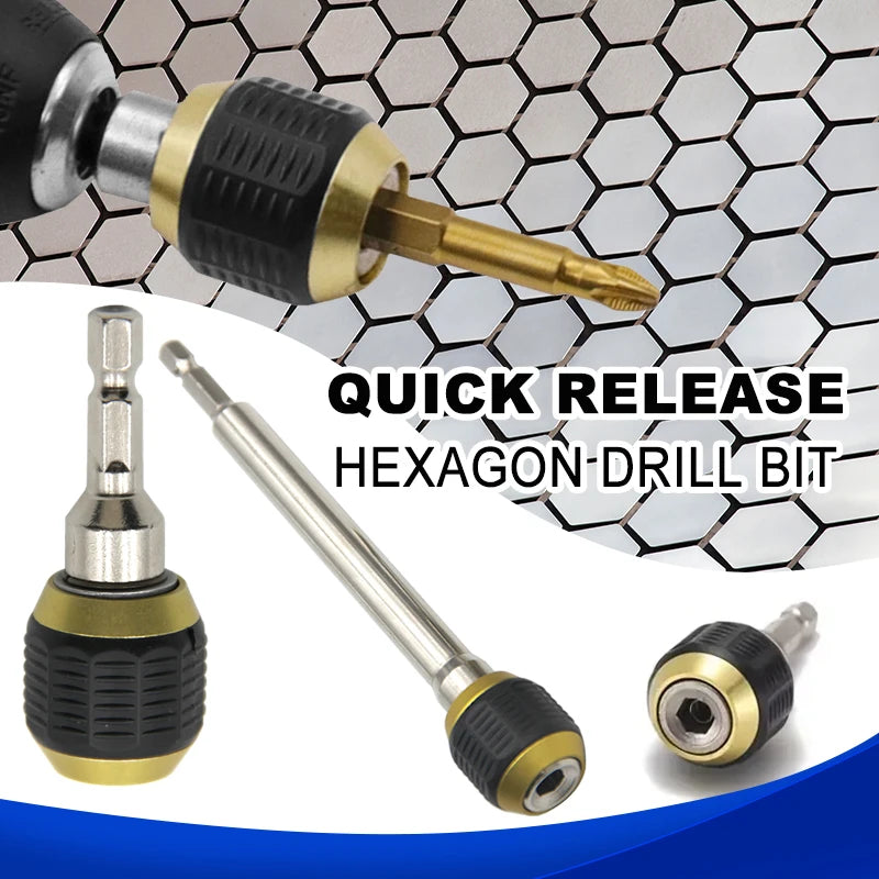 1/4-Inch (6.35mm) Hex Quick-Release Bit Holder Extension Rod — Pop-Up Self-Locking 60mm / 150mm Drill Driver Adapter