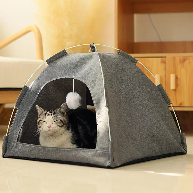 Removable Pet Tent Bed Semi-Enclosed Fleece Cat & Small Dog Sofa Basket Cozy Cave Sleeping Bed for Indoor Room Decor