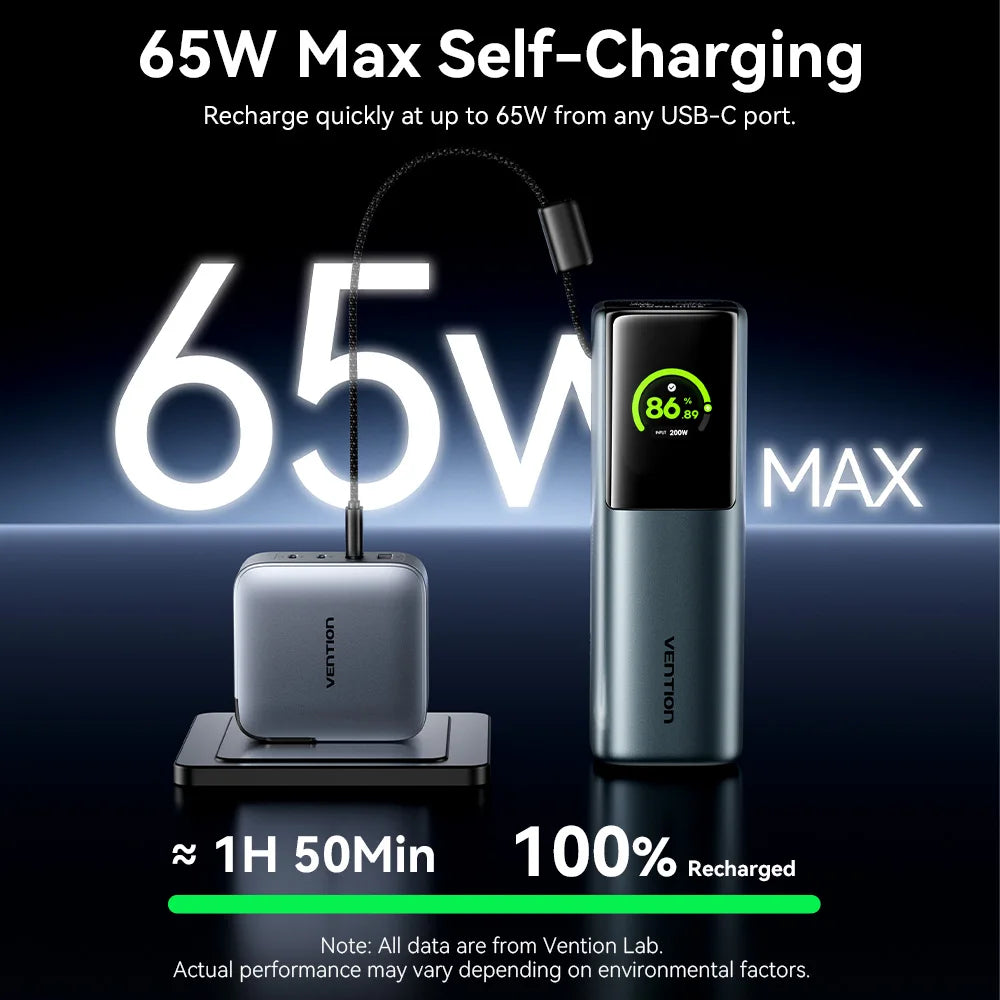 20000mAh 165W PD Power Bank with Built-in USB-C Cable – Fast Portable Charger for Laptop, Phone & Multiple Devices