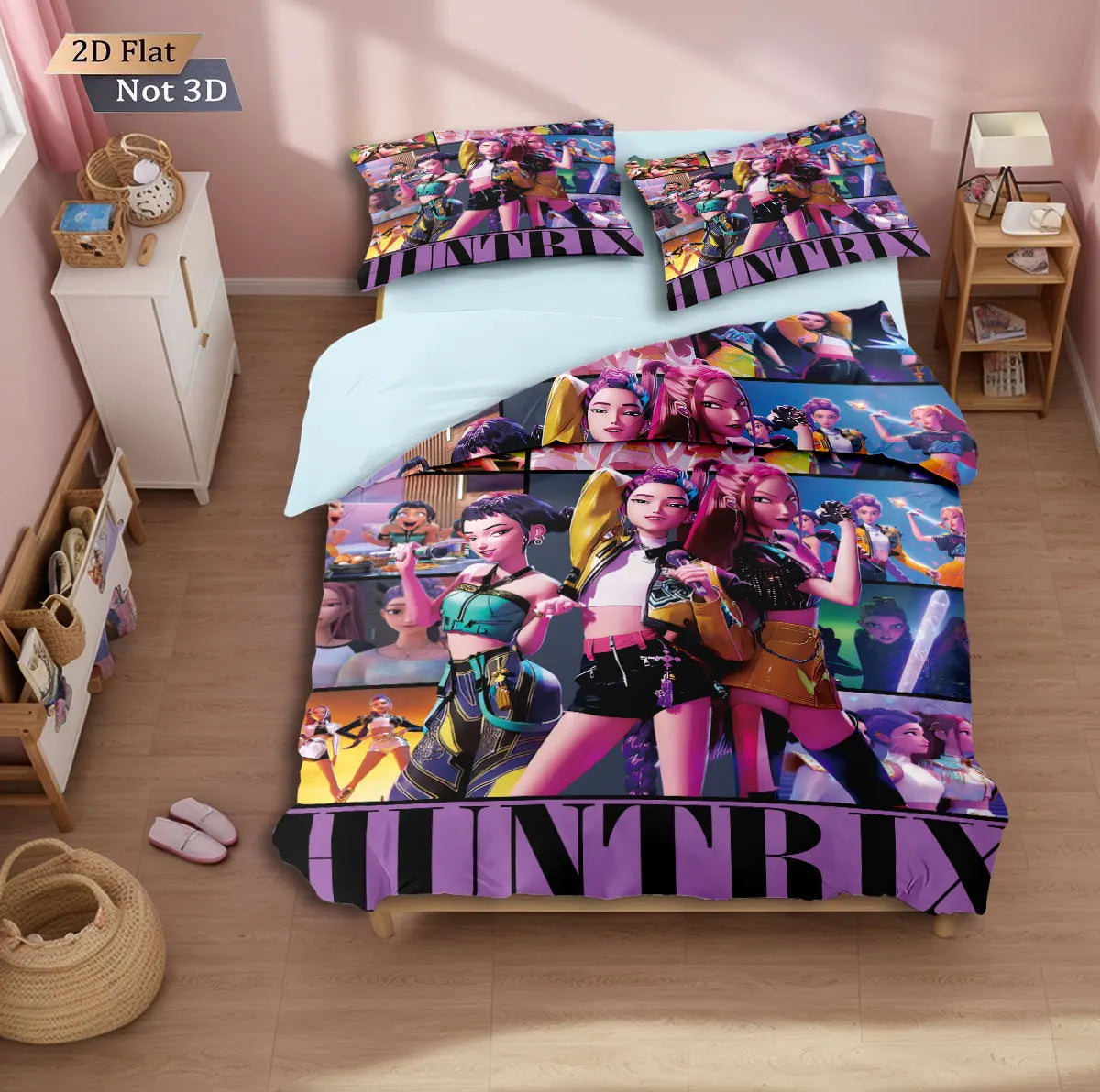 3-Piece K-Pop Devil Girl Print Duvet Cover Set - Microfiber Polyester, Machine Washable, Multiple Sizes (1.0m–2.8m)
