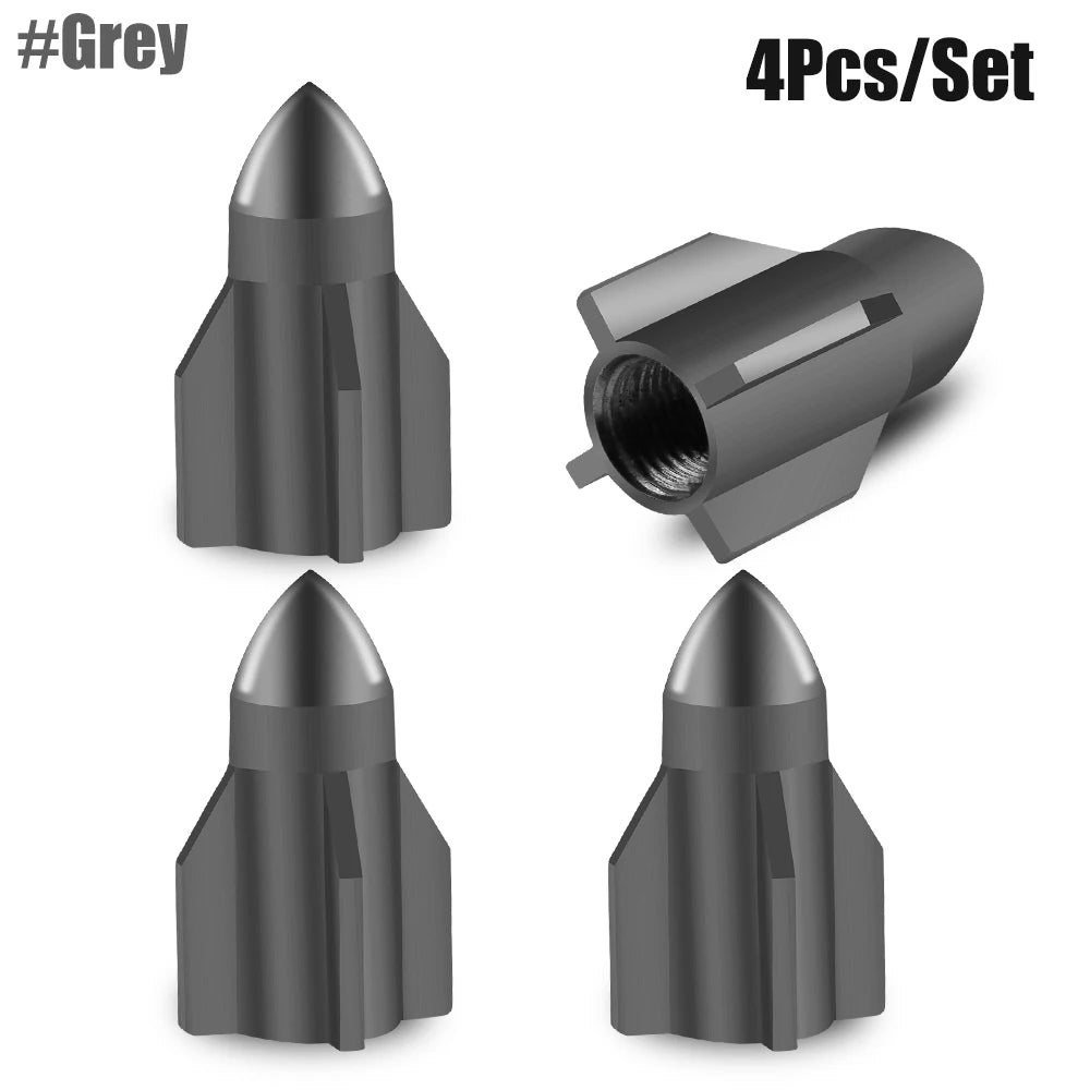4-Pack Aluminum Tire Valve Caps Rocket Grenade Style Universal Valve Stem Covers for Car Truck Motorcycle Bike