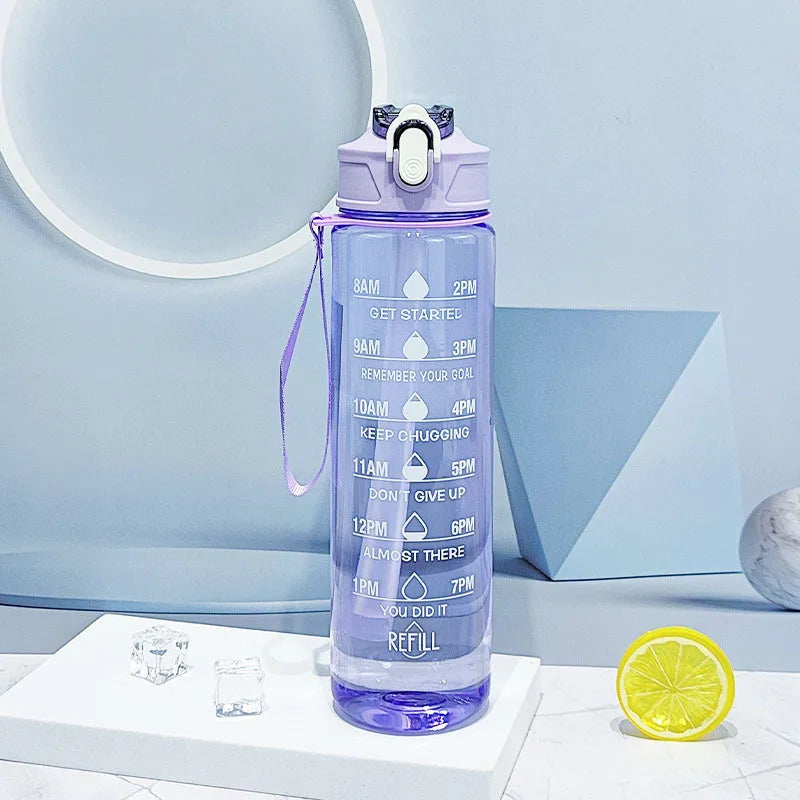 750–800ml Time-Tracking Sports Water Bottle with Straw, Leak-Proof Locking Flip Lid & Carry Strap (25–27 fl oz)