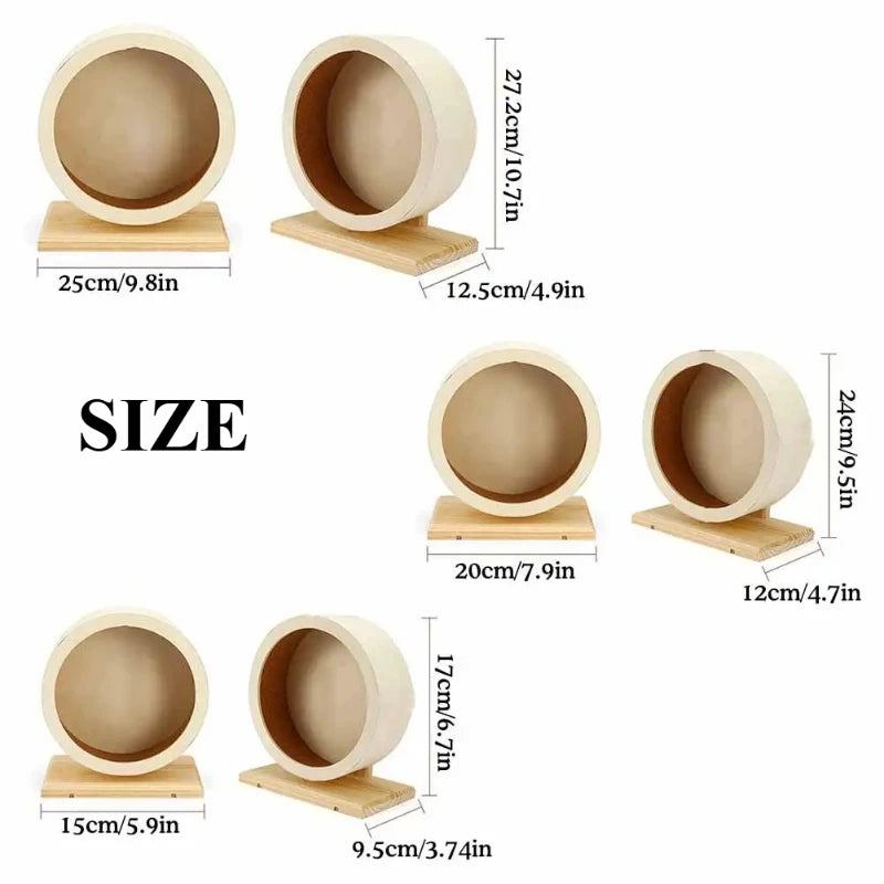 Wooden Hamster Running Wheel - Silent Cork-Pad Pet Exercise Wheel (15cm/5.9in, 20.5cm/7.9in, 25cm/9.8in)